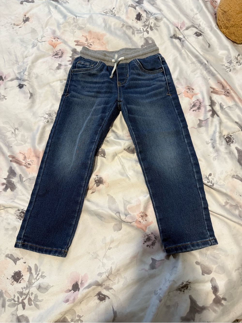 Cat & Jack Dark Blue Jeans with Gray Elastic Waistband